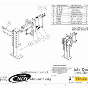 A diagram of a Jack Stand for John Deere 600 and 700 Series.
