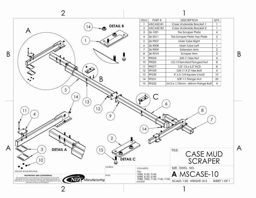 A diagram showing the parts of a Mud Scraper for Case IH older models.