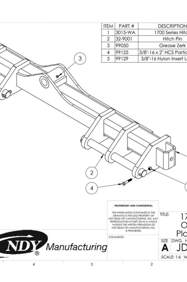 A diagram showing the parts of a Offset 3 Point Planter Hitch for John Deere 1700 Series.