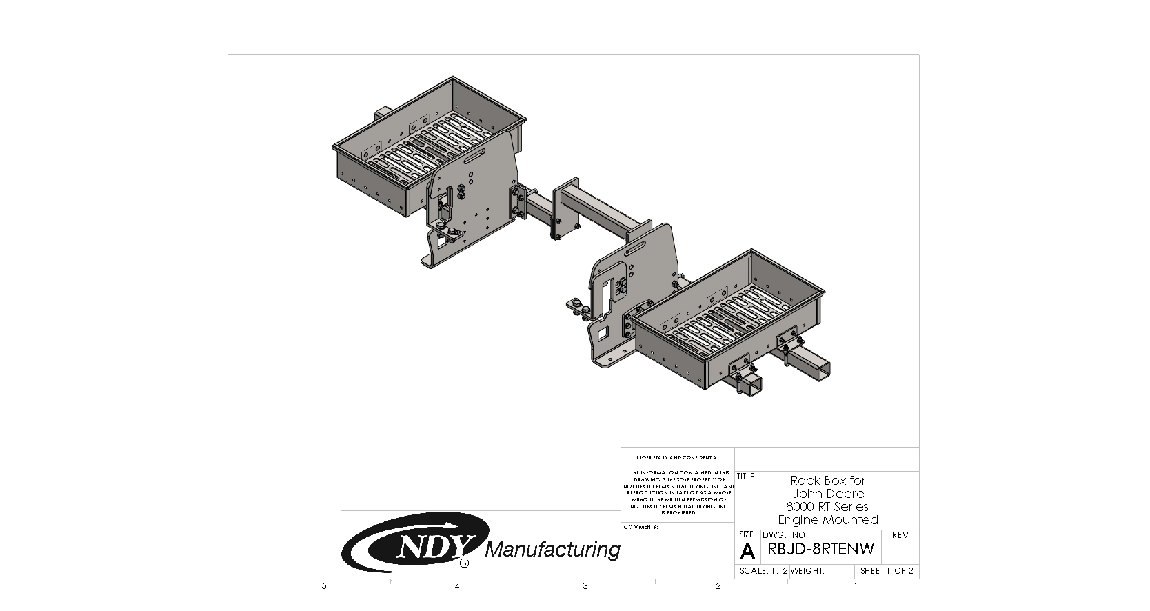 Rock Box for John Deere 8000 RT Series Engine Mounted NDY Manufacturing