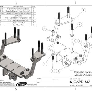 A diagram showing the parts of a Stalk Stomper Universal Mount Assembly for Capello Diamant Corn Head.