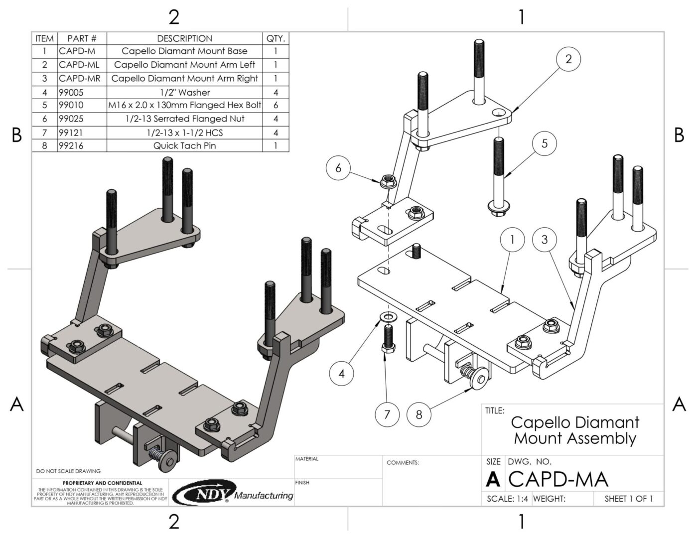 A diagram showing the parts of a Stalk Stomper Universal Mount Assembly for Capello Diamant Corn Head.