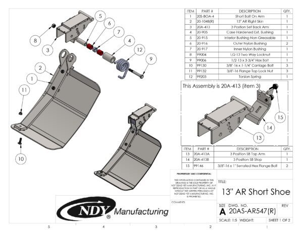 A diagram showing the parts of a Stalk Stomper, Right, Arm and Shoe Assembly short shop.