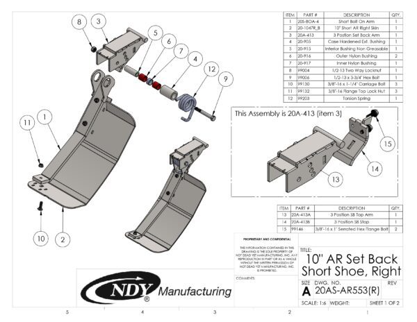 A diagram showing the parts of a Stalk Stomper, Right Arm and Shoe Assembly.