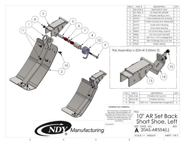 A diagram showing the parts of a Stalk Stomper, Left, Arm and Shoe Assembly.