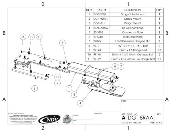 A diagram showing the parts of a Stalk Stomper for Drago GT Series 8 Row Corn Head.