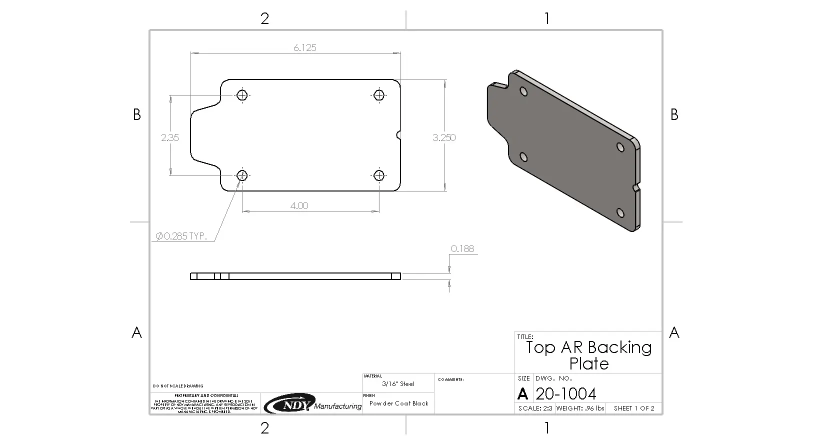 A drawing of a Stalk Stomper Top AR Backing Plate - mounting plate.