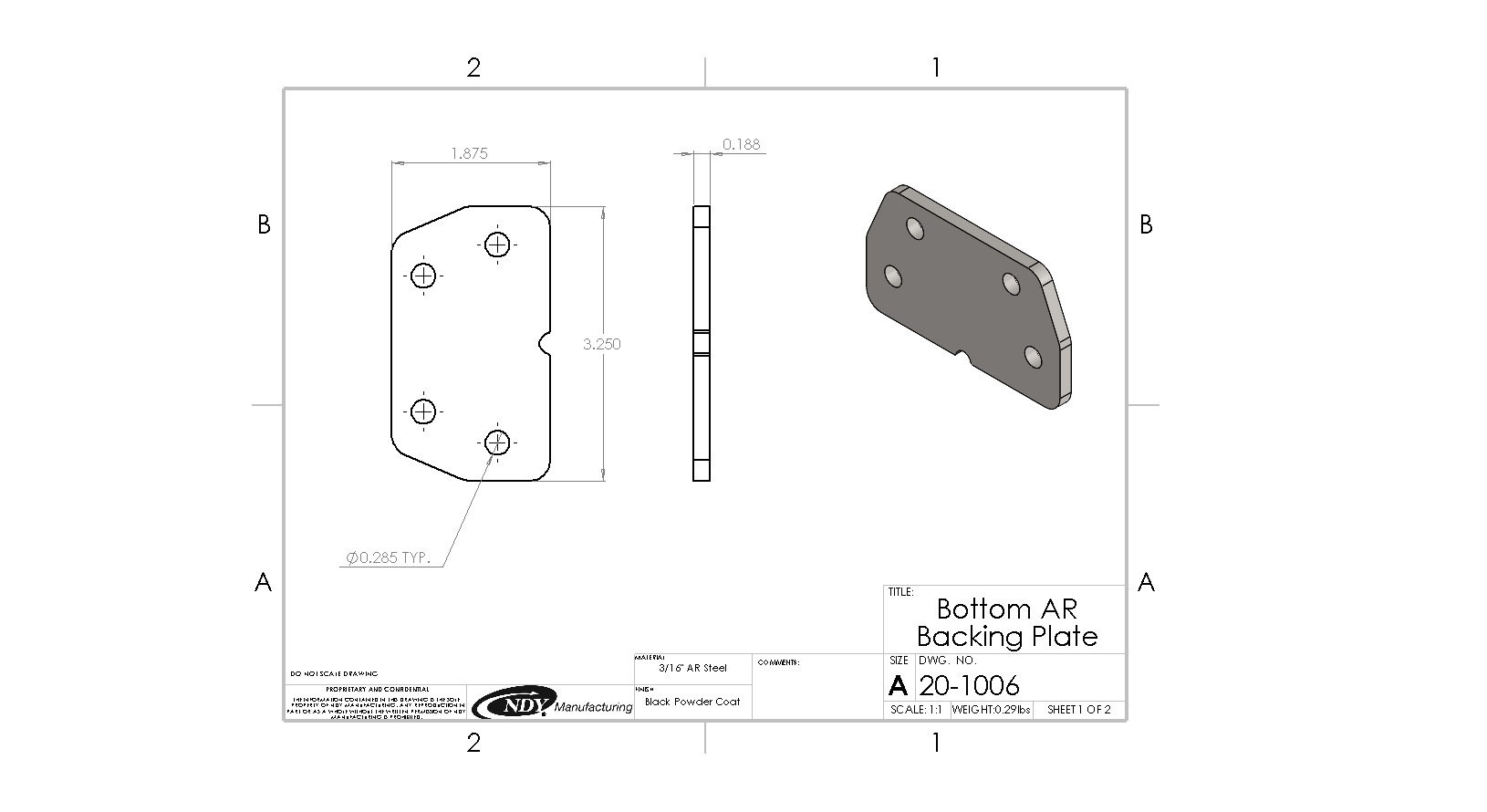 A drawing of a Stalk Stomper Bottom AR Backing Plate for a door.