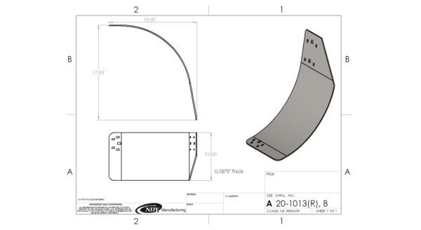 A drawing showing the parts of a Stalk Stomper, Right, Long AR Steel Skin.