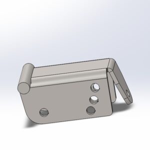 Metal bracket with multiple holes and hinge.