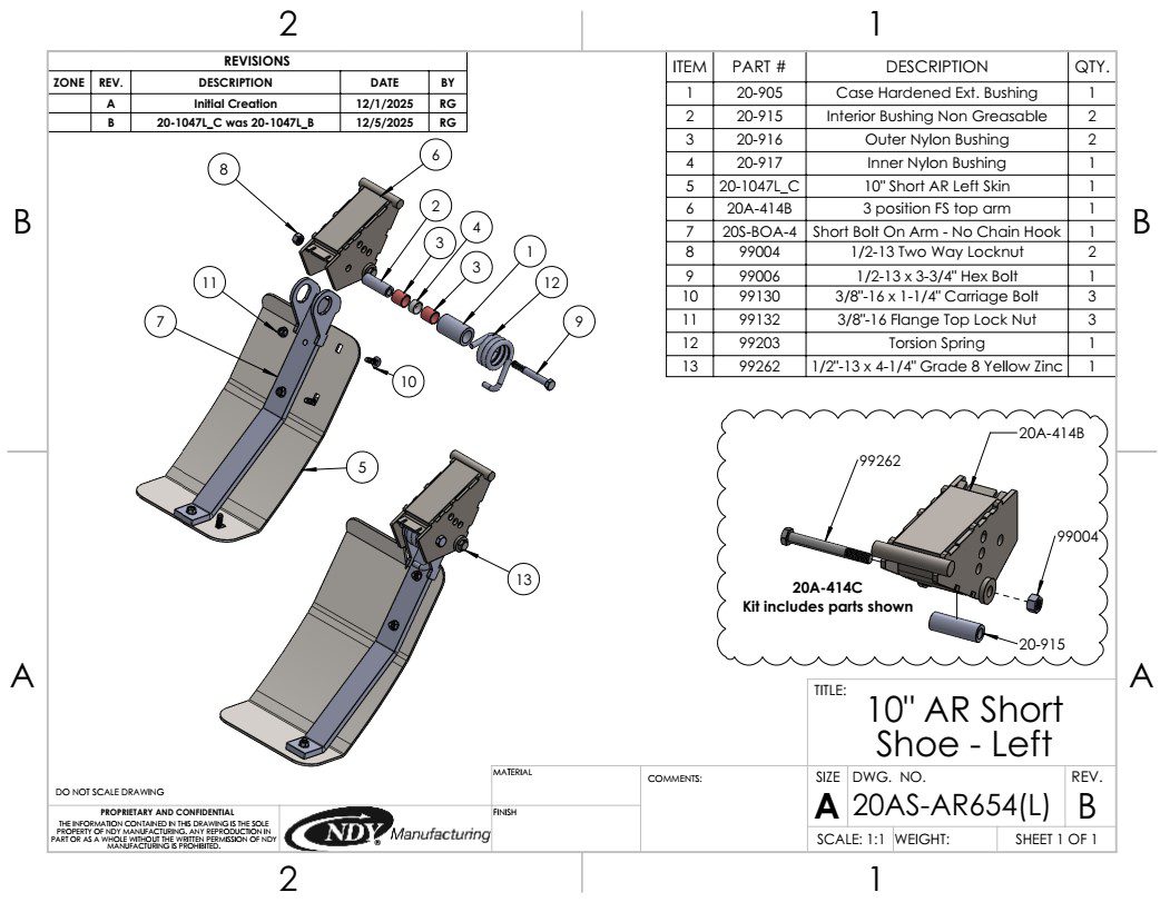 Technical drawing of AR short shoe assembly.