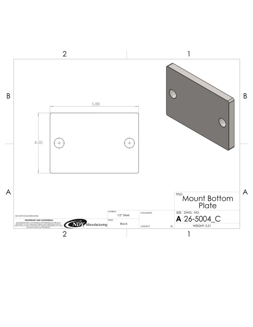 A drawing showing the dimensions of a Mud Scraper Bottom Bracket metal plate.