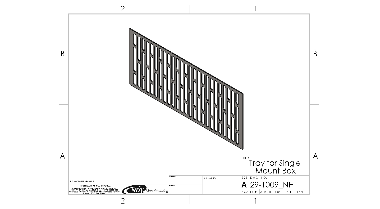 A drawing of a Rock Box Tray for Single Mount Box