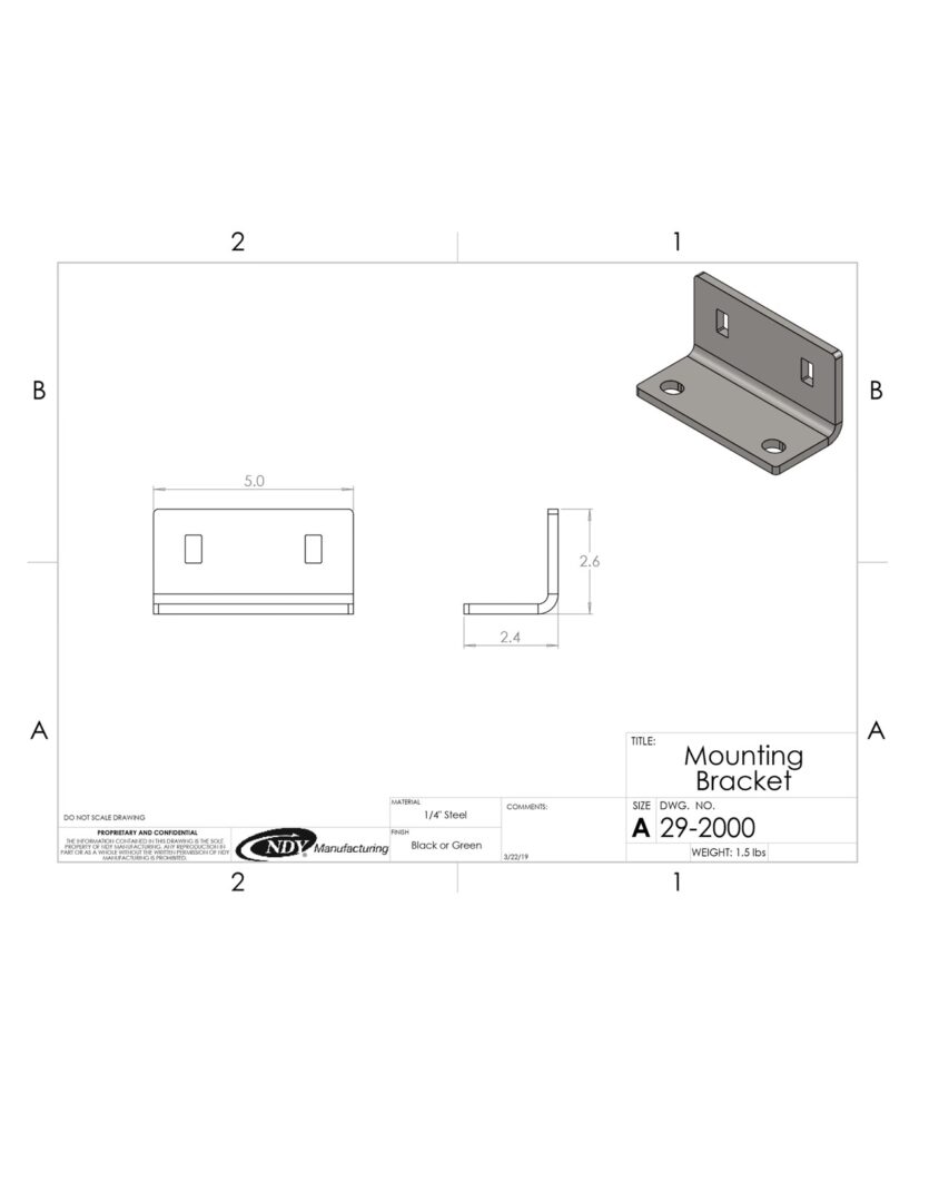 A drawing showing the dimensions of a Main Frame Mounting Plate for Rock Box.