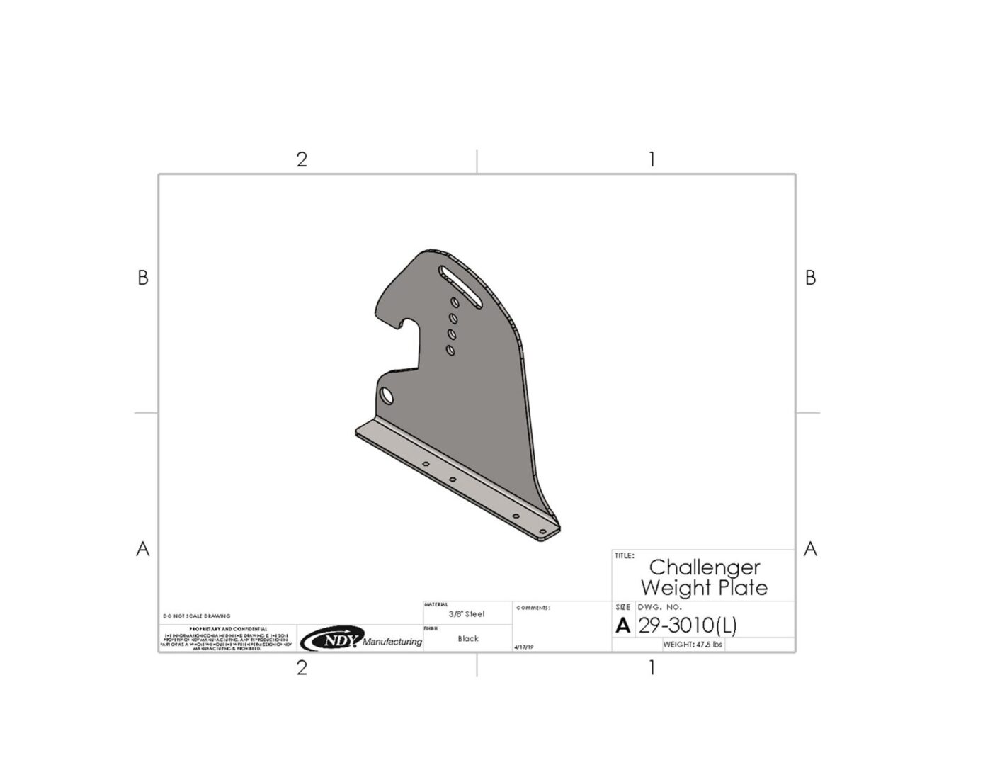 A drawing of a Rock Box Weight Plate, Left - fits Challenger.