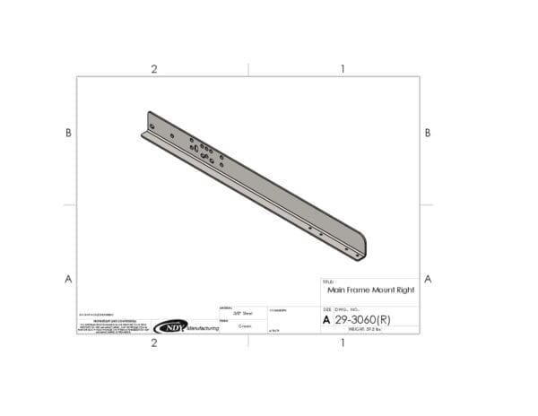 A drawing of the Rock Box Main Arm, Right, fits John Deere 9000 Series.