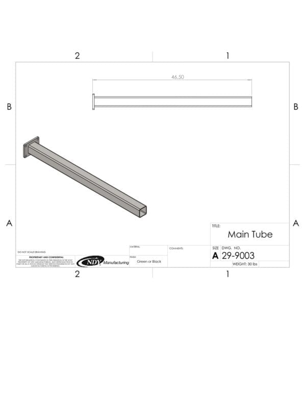 A drawing of a Rock Box Mounting Main Tube.