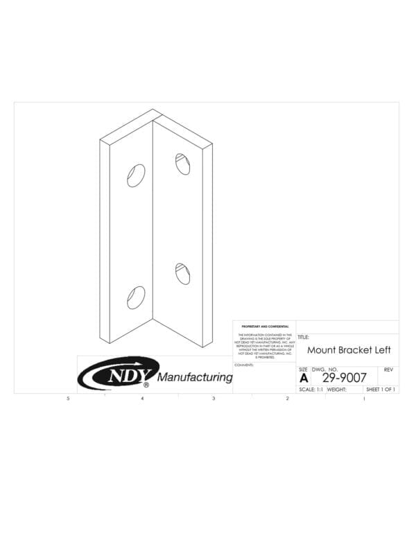 A drawing of a Rock Box Mount Bracket - Left for a door.