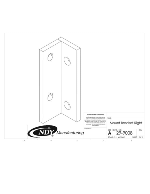 A drawing of a Rock Box Mount Bracket – Right for a door.