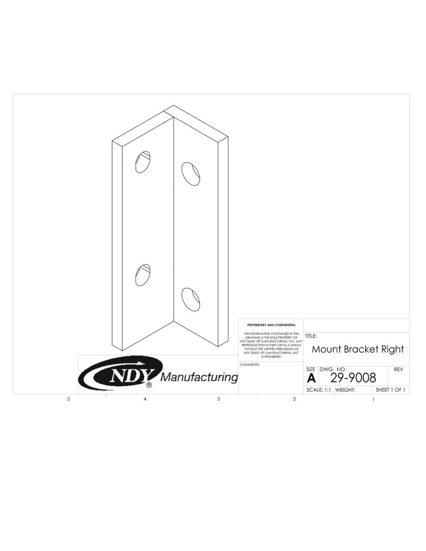 A drawing of a Rock Box Mount Bracket – Right for a door.