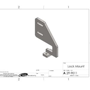 A drawing of a Rock Box Lock Mount for 8000 Series John Deere Without Weights for a door.