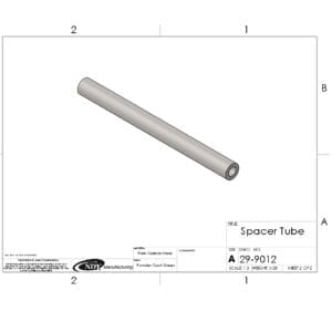 A drawing of a Rock Box Spacer Tube for John Deere 800 Series Without Weights on a sheet of paper.