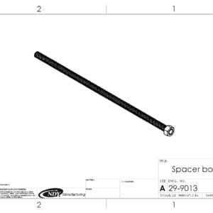 A drawing of a Rock Box Spacer Bolt for John Deere 8000 Series w/o Weights with a pencil on it.