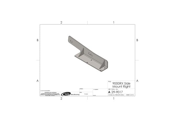 A drawing of a Rock Box Side Mount fits John Deere 9000RX - Right Side on a sheet of paper.