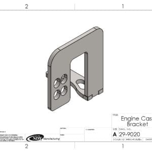 A drawing of a Rock Box Engine Cast Bracket - Right with a slot in it.