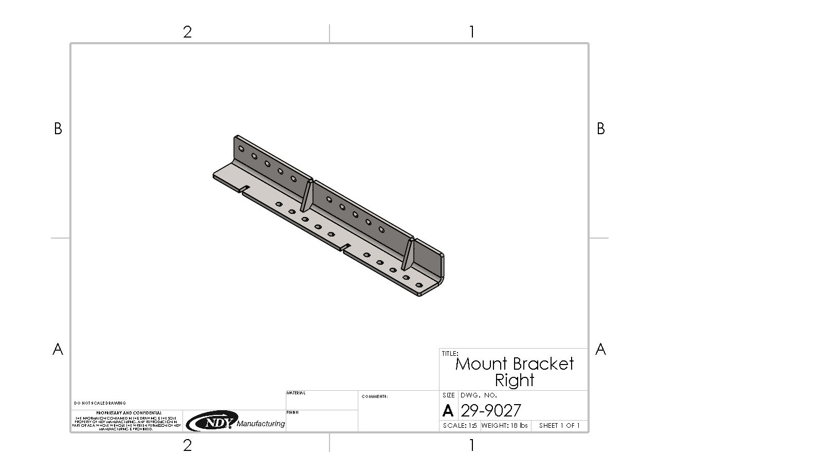 A drawing of the Rock Box Mount Bracket Fits John Deere FWA.