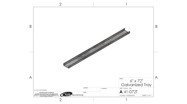A drawing of a Galvanized Tray - 6"W x 72"L.