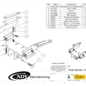 A diagram showing the parts of the Stalk Stomper Mount Assembly for Rows 1 and 3 on Harvestec 4308 Series Corn Head.