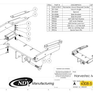 A diagram showing the parts of a Stalk Stomper Mount Assembly for Row 5 on Harvestec 4308 Series Corn Head.