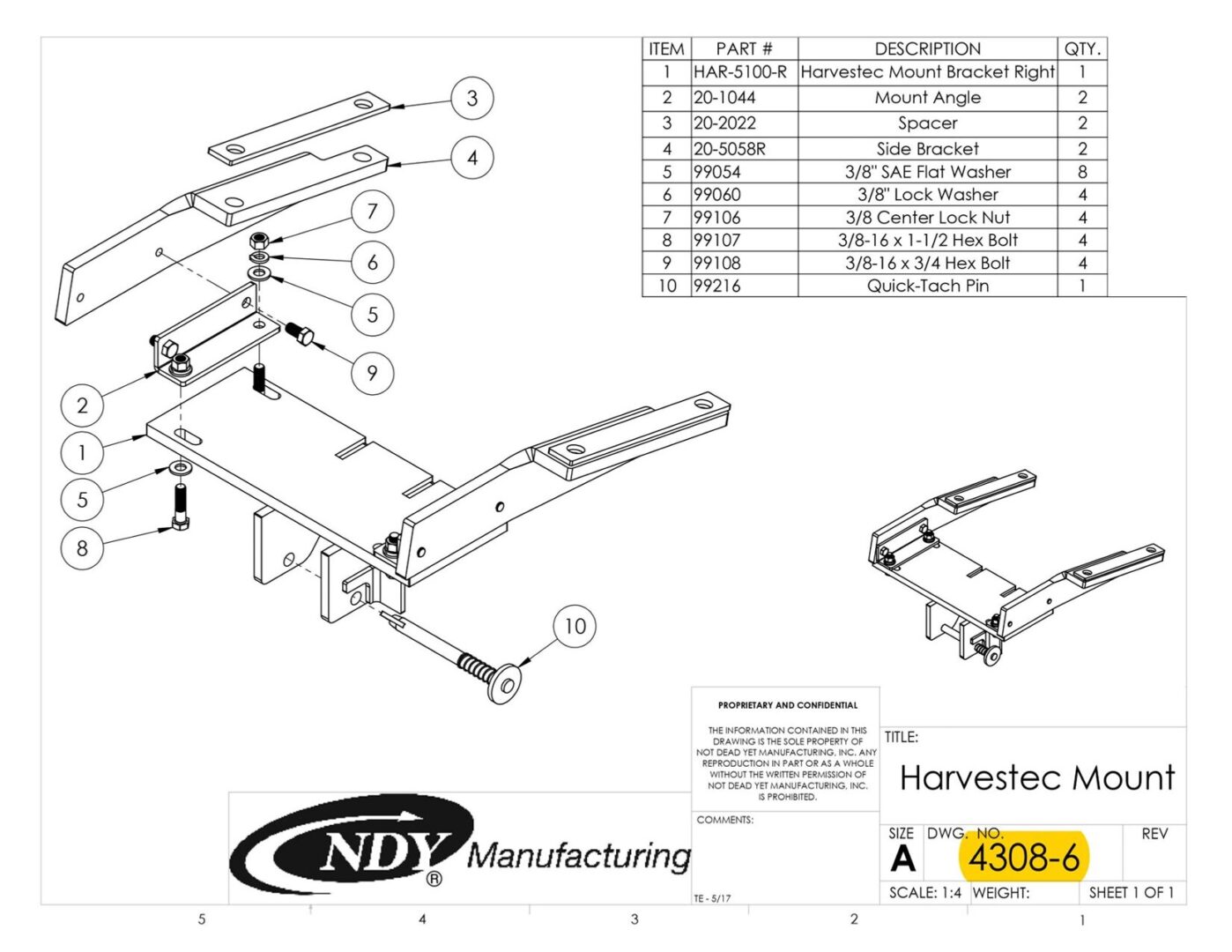A diagram showing the parts of a Stalk Stomper Mount Assembly for Rows 2, 4, 6 on Harvestec 4308 Series Corn Head.