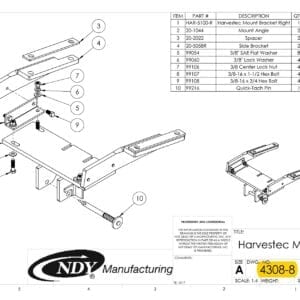 A diagram showing the parts of a Stalk Stomper Mount Assembly for Row 8 on Harvestec 4308 Series Corn Head.
