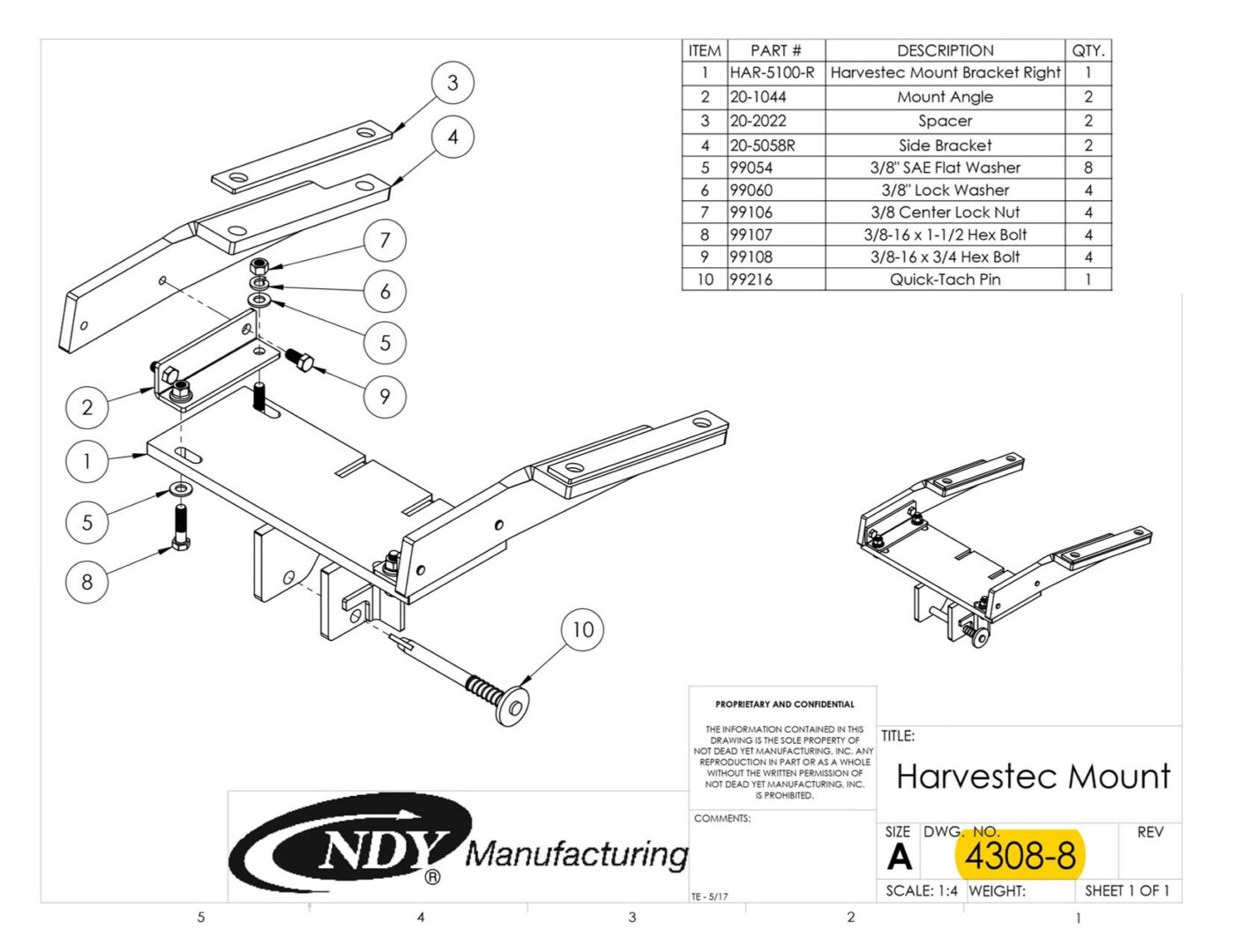 A diagram showing the parts of a Stalk Stomper Mount Assembly for Row 8 on Harvestec 4308 Series Corn Head.