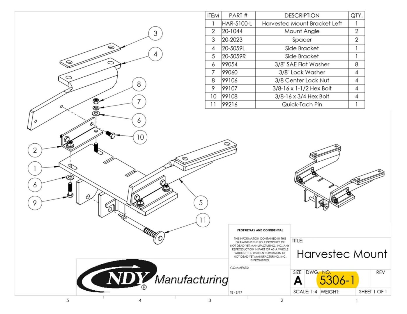 A diagram showing the parts of a Stalk Stomper Mount Assembly for Harvestec 5306 Series Corn Head.