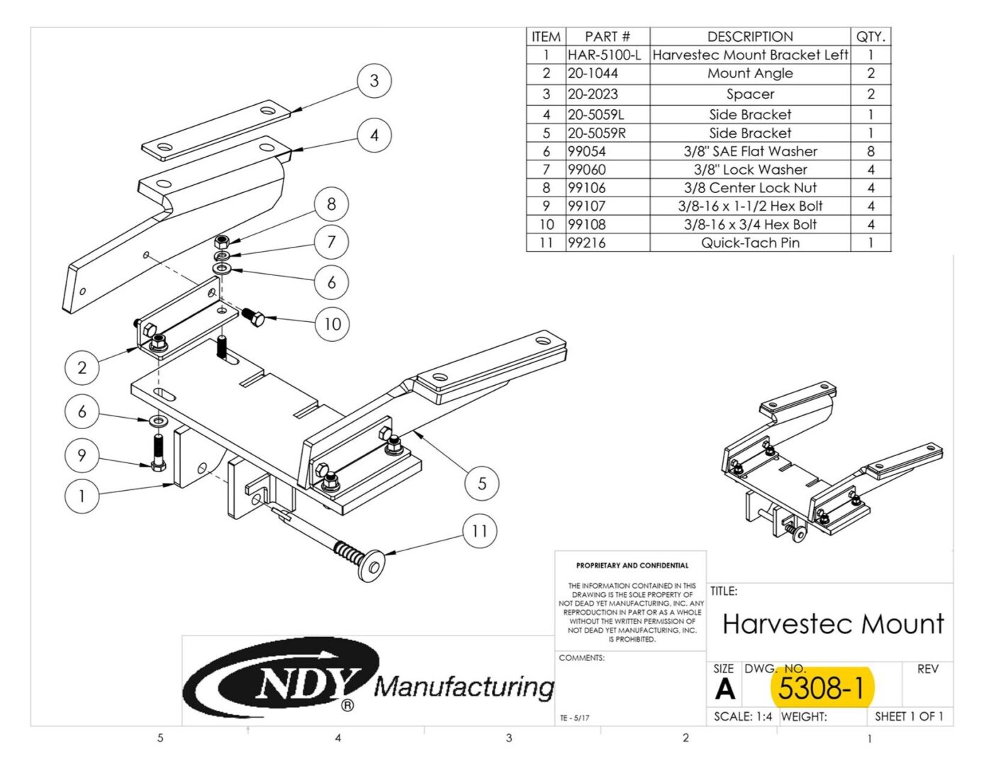A diagram showing the parts of a Stalk Stomper Mount Assembly for Row 1, 2, 3, 4, 5 on Harvestec 5308 Series Corn Head.
