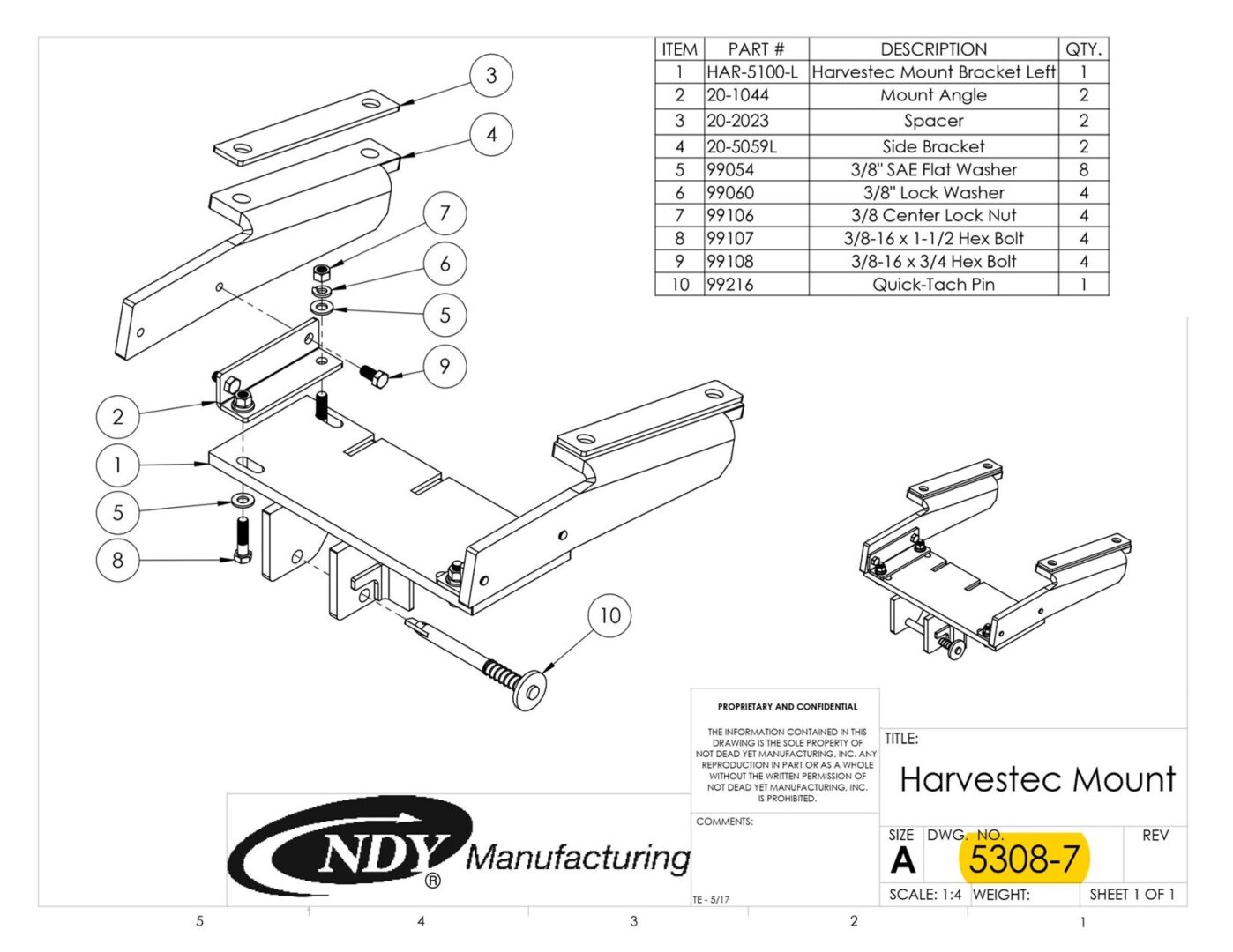 A diagram showing the parts of a Stalk Stomper Mount Assembly for Row 7 on Harvestec 5308 Series Corn Head.