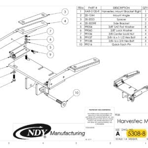 A diagram showing the parts of a Stalk Stomper Mount Assembly for Row 8 on Harvestec 5308 Series Corn Head.