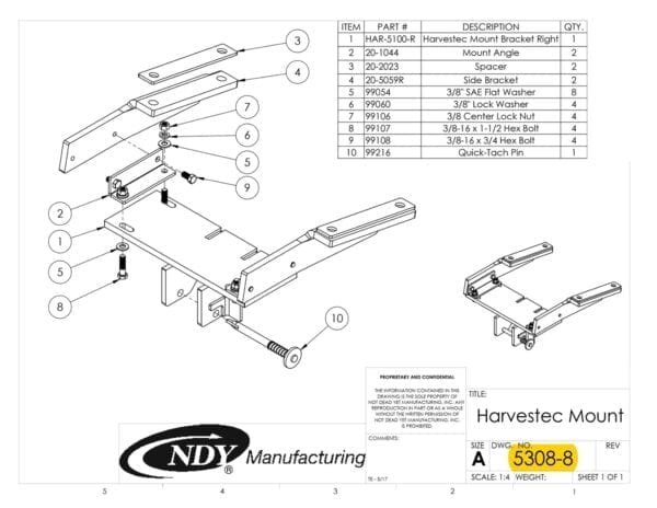 A diagram showing the parts of a Stalk Stomper Mount Assembly for Row 8 on Harvestec 5308 Series Corn Head.