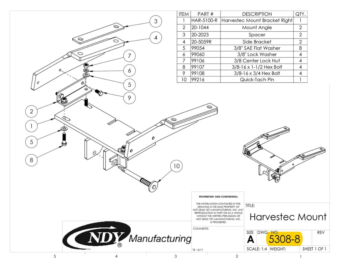 A diagram showing the parts of a Stalk Stomper Mount Assembly for Row 8 on Harvestec 5308 Series Corn Head.