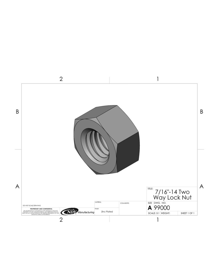 A drawing of a 7/16"-14 Two Way Lock Nut.