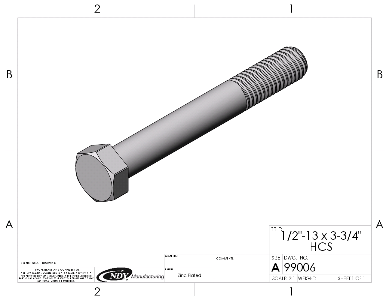 A drawing of a 1/2"-13 x 3-3/4" Carriage Bolt and nut.