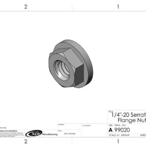 A drawing of a 1/4"-20 Serrated Flange Nut.