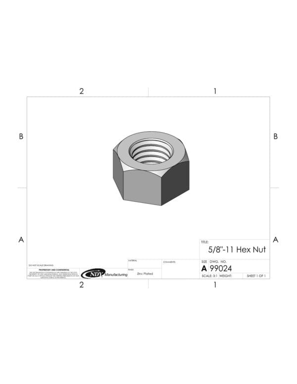 A drawing of a 5/8"-11 Hex Nut.