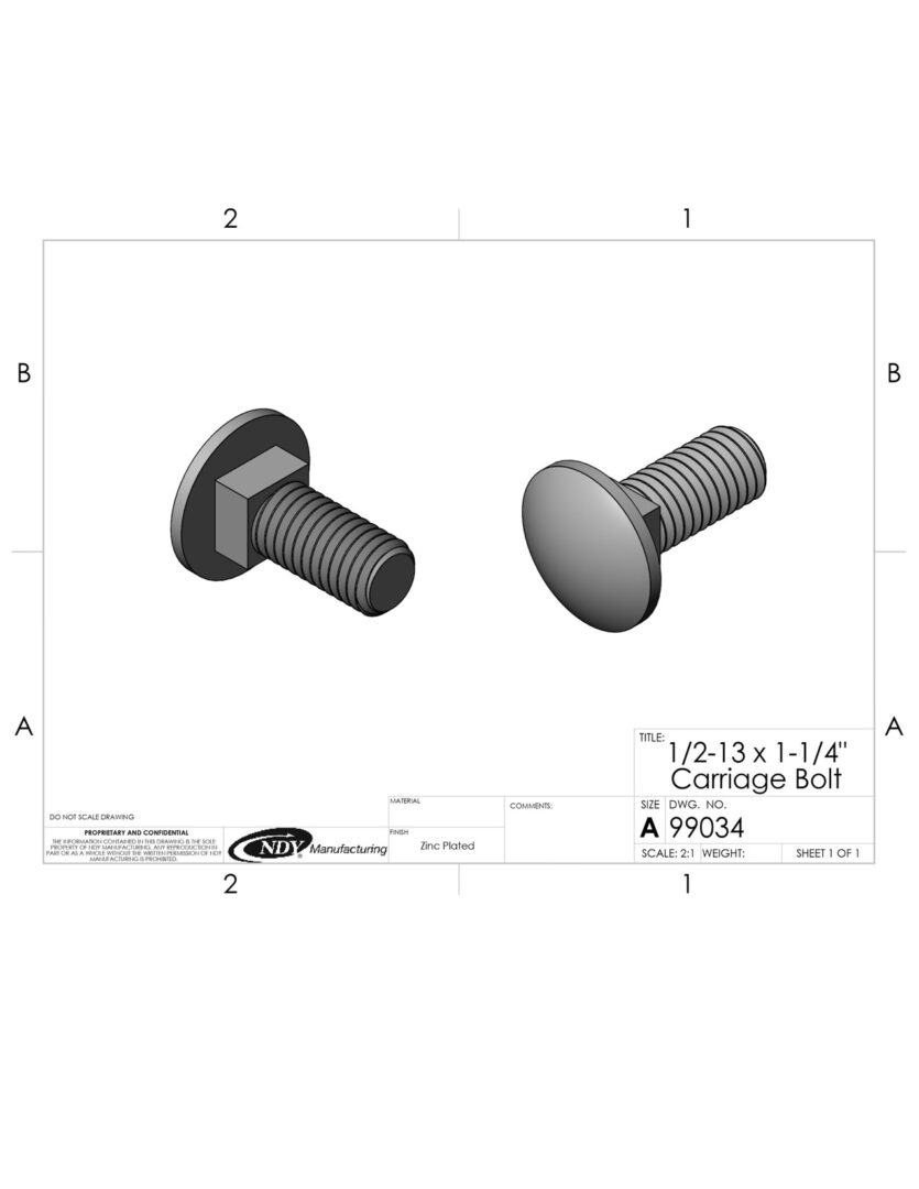 A drawing of a 1/2"-13 x 1-1/4" Carriage Bolt.