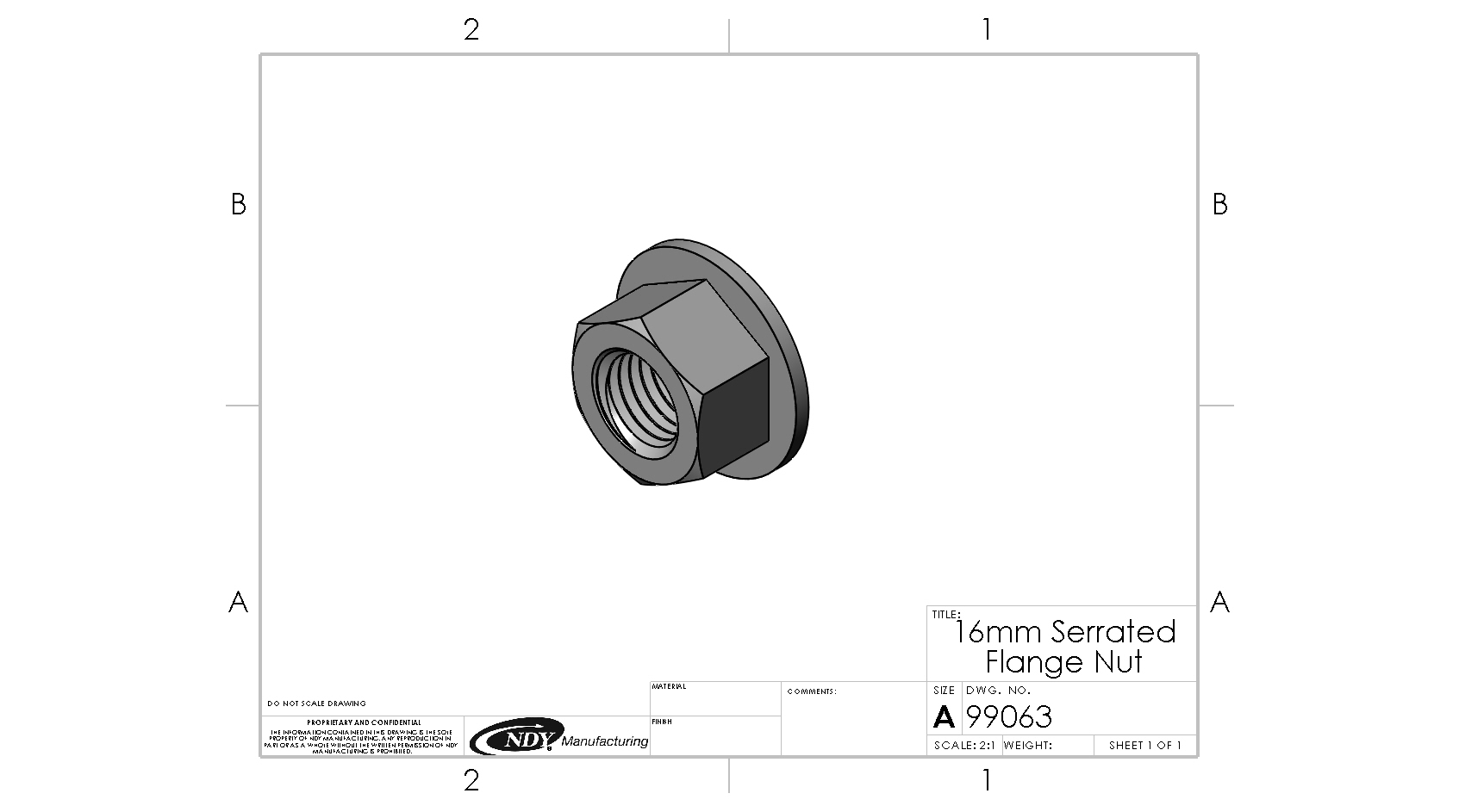 A drawing of a 16MM serrated flange nut.