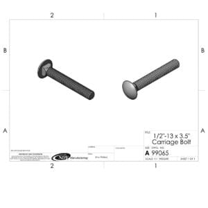 A drawing of a 1/2"-13 x 3.5" Carriage Bolt.