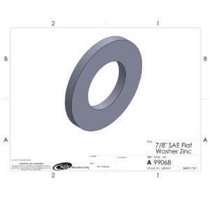 A drawing of a 7/8" SAE Flat Washer with a hole in it.